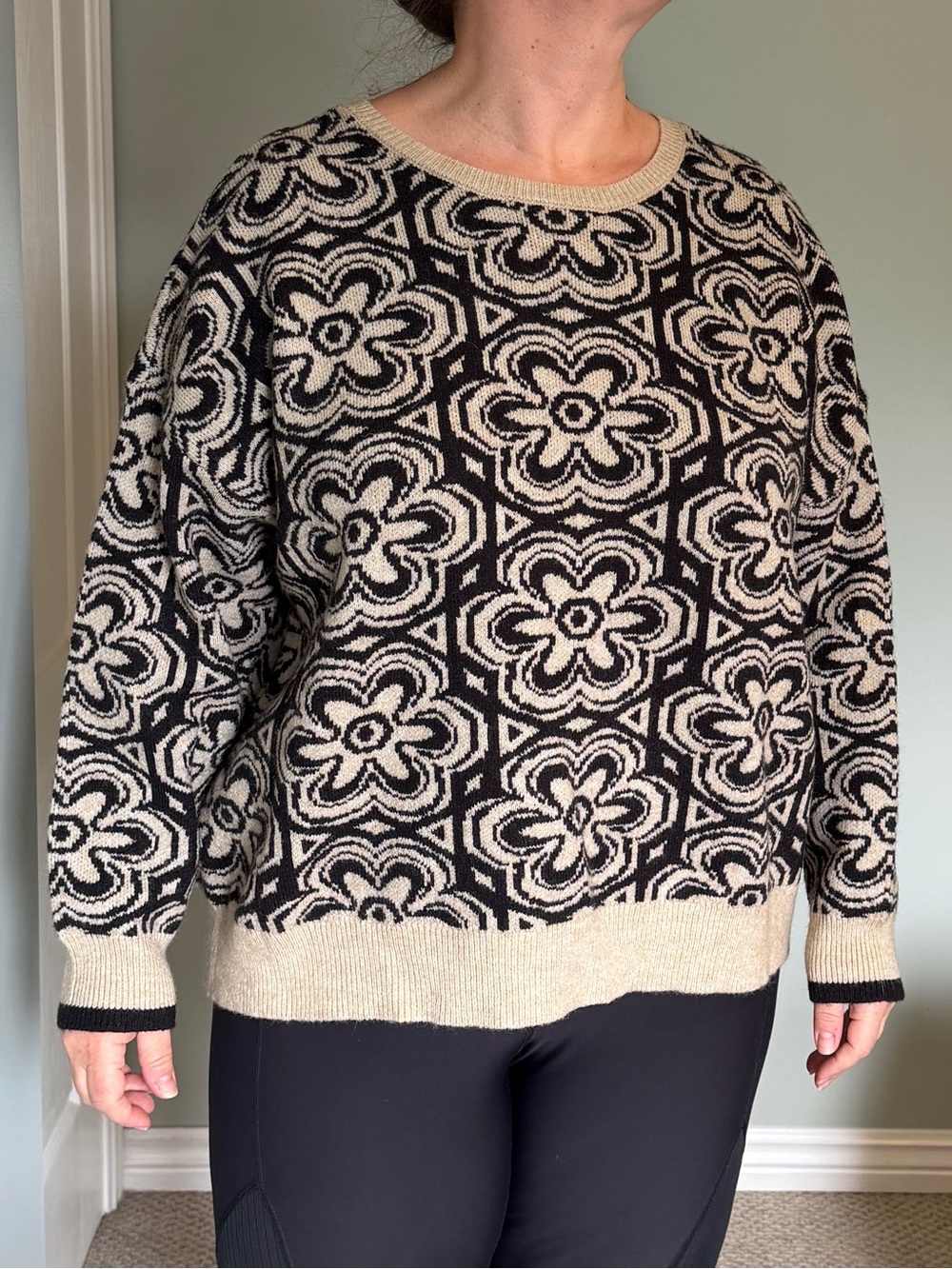 Philosophy Black and Cream Floral Sweater